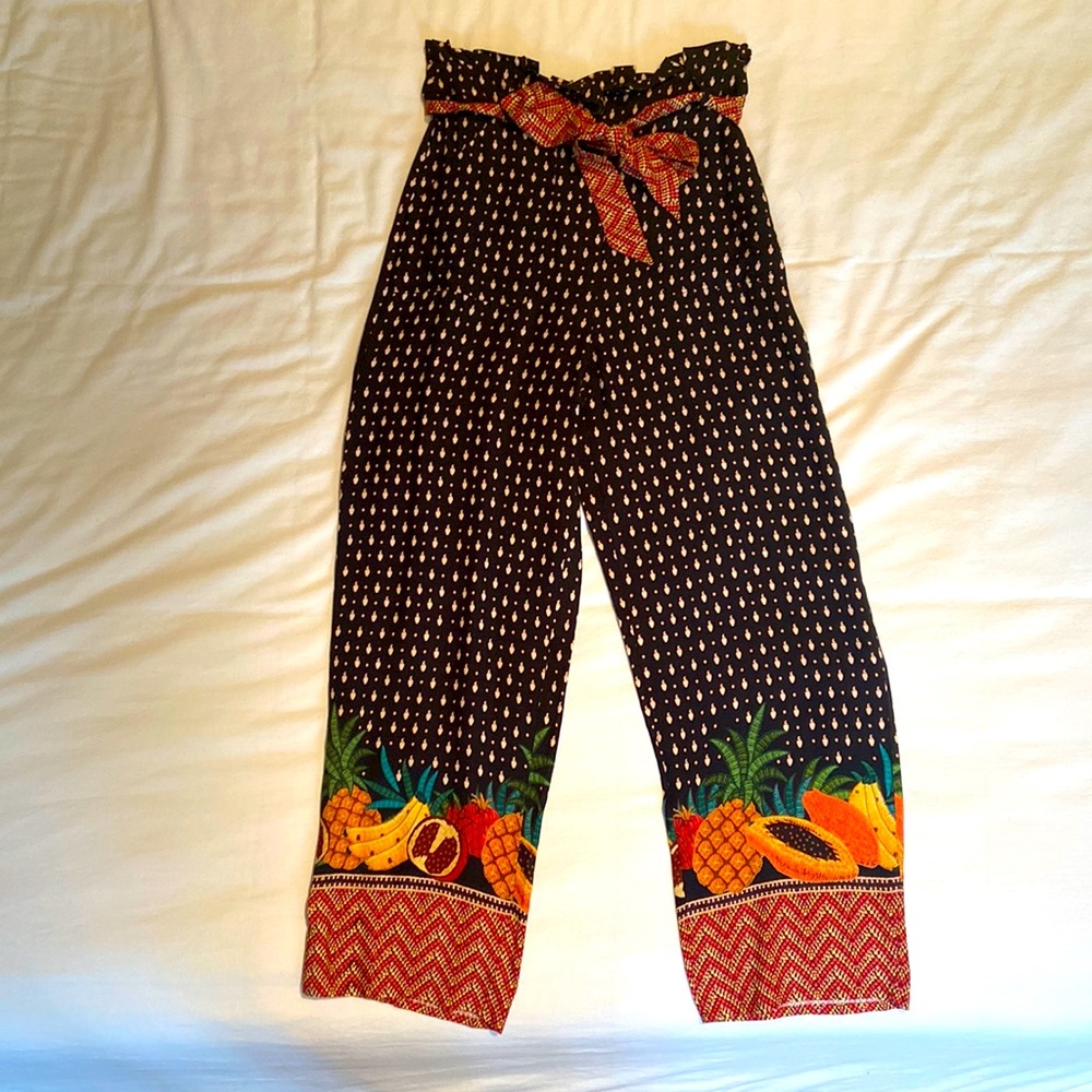 Farm Rio for Anthropologie pants- high waisted, cropper, belted. NEW WITH TAGS